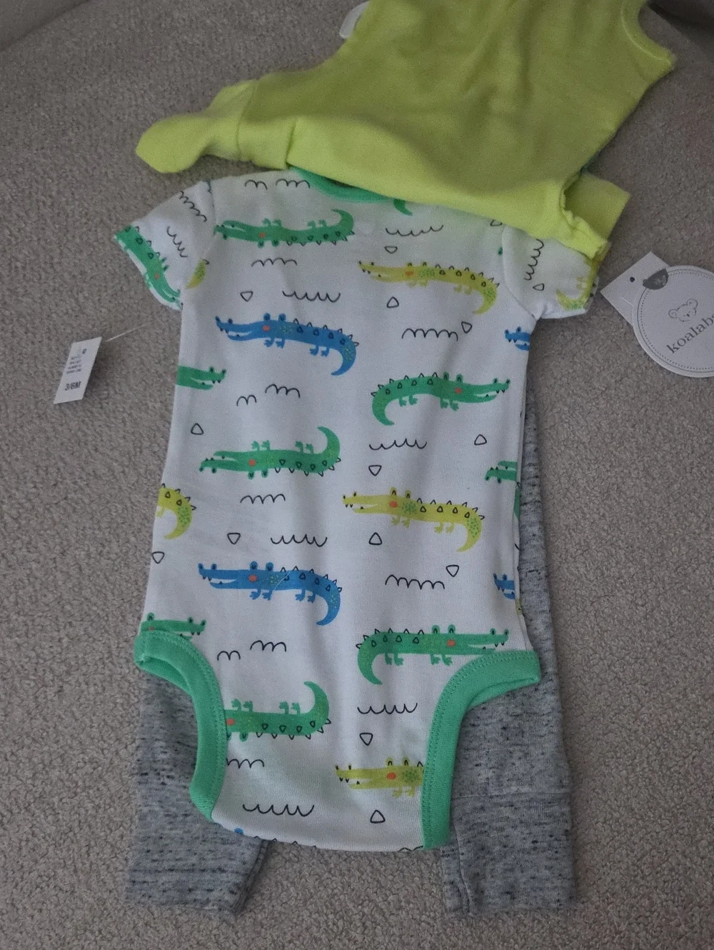 Koalababy Lime Green Crocodile 'I'm a Huge Deal' 3-Piece 100% Cotton